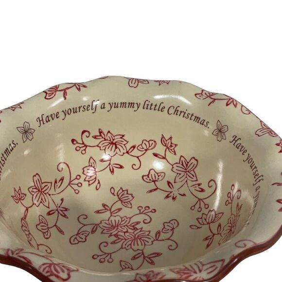 Temp-tations Ovenware Scalloped Serving Bowl 1 qt Floral Lace Holidays Christmas - Picture 4 of 5